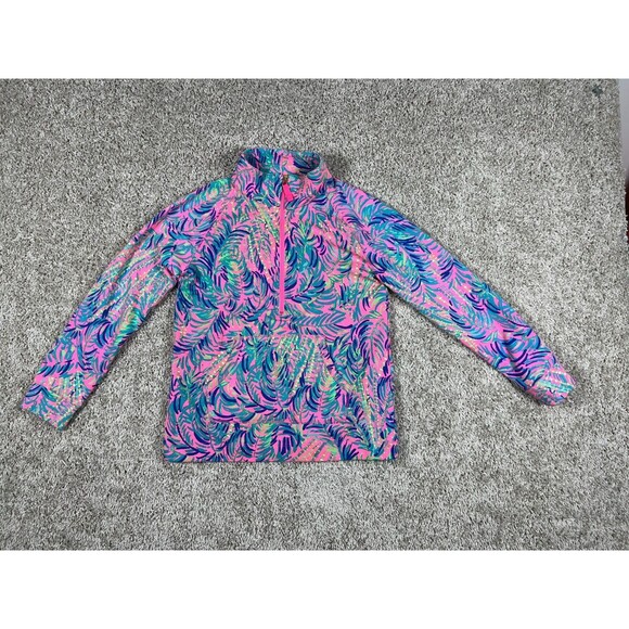 Lilly Pulitzer Tops - Lilly Pulitzer Girls Pullover Tropical Pink Palm Print Quarter Zip L
